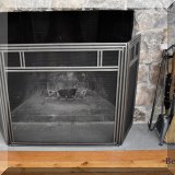 D18. Fire screen and wrought iron fireplace tools. 